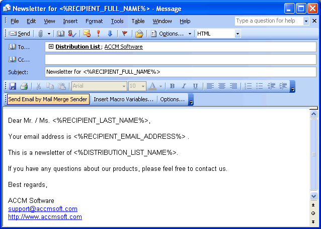 Mail Merge Sender in Outlook 2003